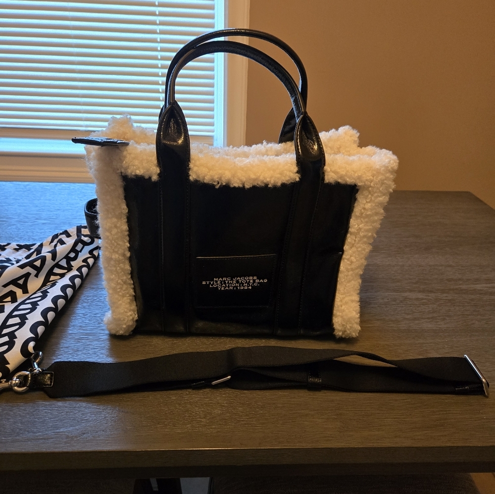 Black and White Marc Jacobs Sherpa Tote Bag